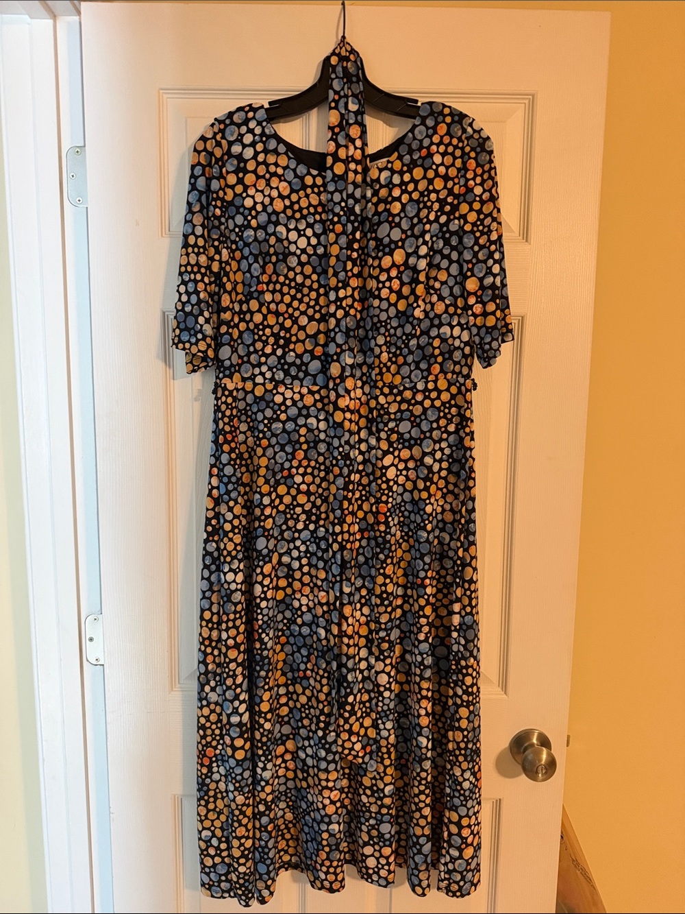 Kasper Navy Midi Dress with Multi-Colored Dot Print